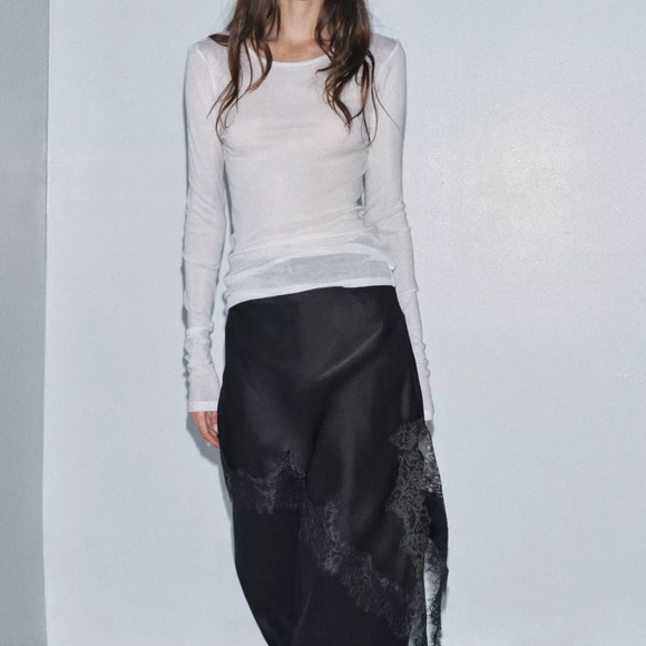 Zara NWT ZW Collection satin lace skirt 5919/211 - Picture 10 of 11